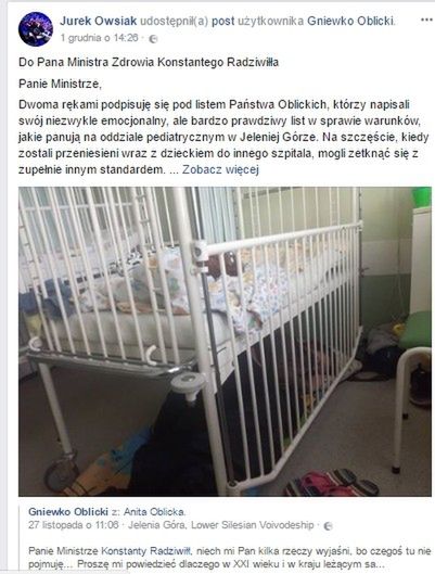Owsiak udostępnił post Gniewka Oblickiego