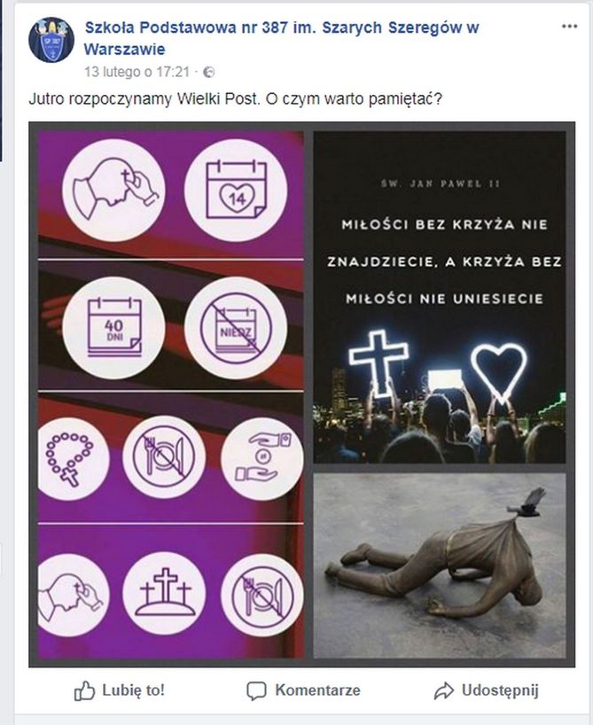 Post na fanpage państwowej szkoły nie spodobał się użytkownikom