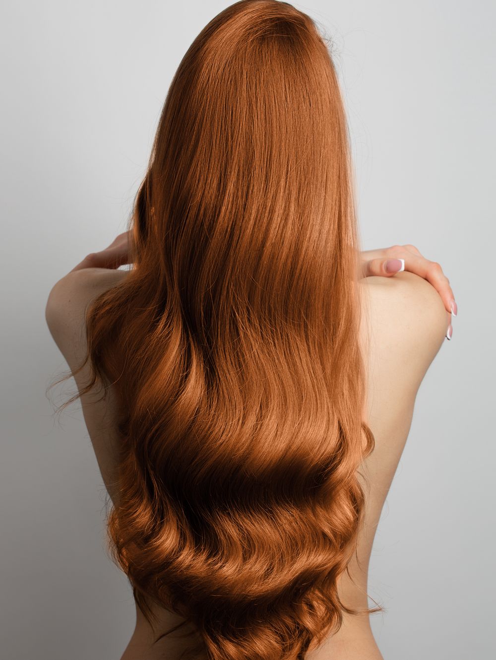 wavy red hair back view. Grey backgroundArtem Rubashkinisolated, nude, redhead, leather, sensual, rear, coloring, toned, style, salon, shoulders, woman, The beauty, ideal, young, back, a great, light brown, freshness, long, cosmetics, beautiful, hair, Look, grey, model, female, attractive, curly, natural, Colour, hair care, clean, girl, glamor, portrait, fashion, a great, red, shine, hairstyle, elegance, close-up, a great, background, healthy, wavy, adult, brunette, fashion