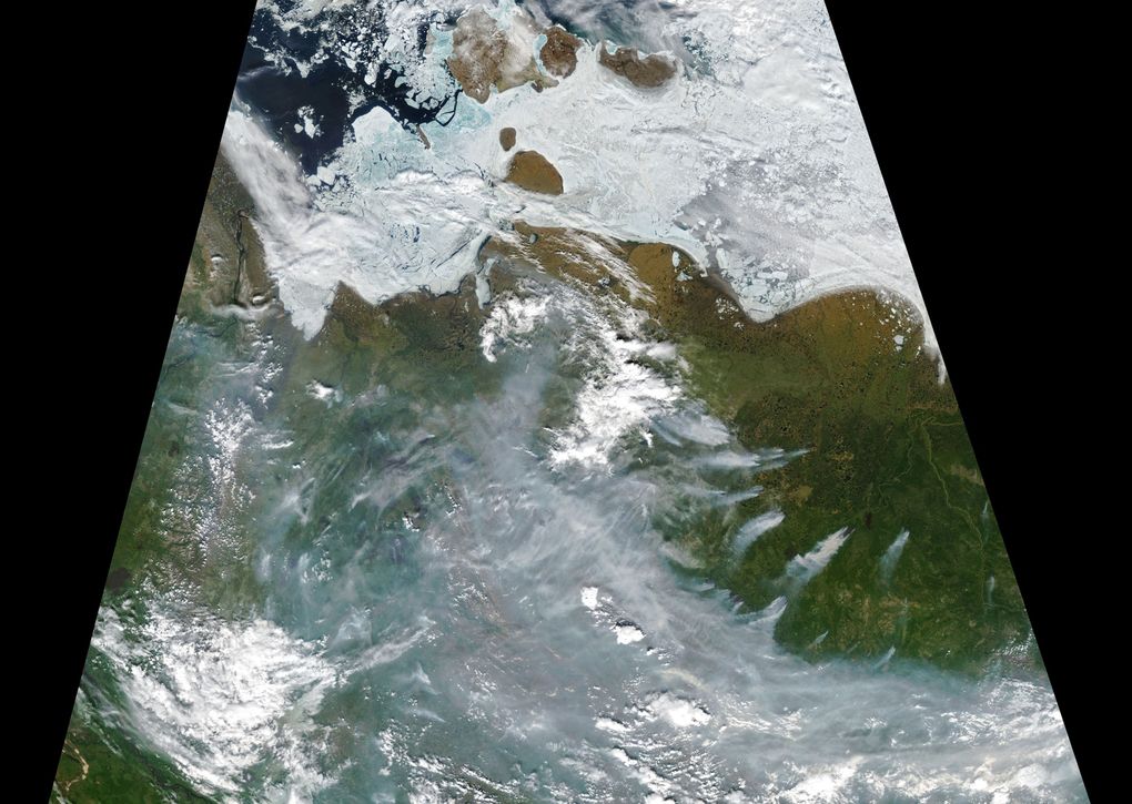 Satelitarny obraz pożarów na Syberii z 23 lipca
