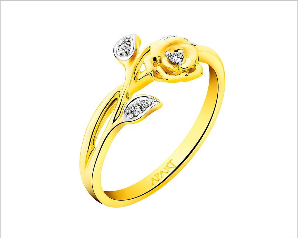 Pierścionek z żółtego złota z diamentami – róża – wzór 220.119; Apart.pl