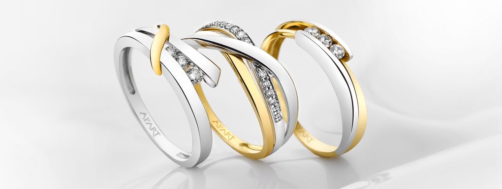 Nowoczesne pierścionki z brylantami – wzór: 100.504, 103.479, 101.120; Apart.pl