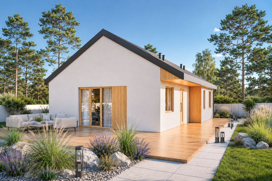 Projekt gotowy Dom keramzytowy Fiore 76 - parterowy dom o powierzchni 75,95 m², dach dwuspadowy - ujęcie 2