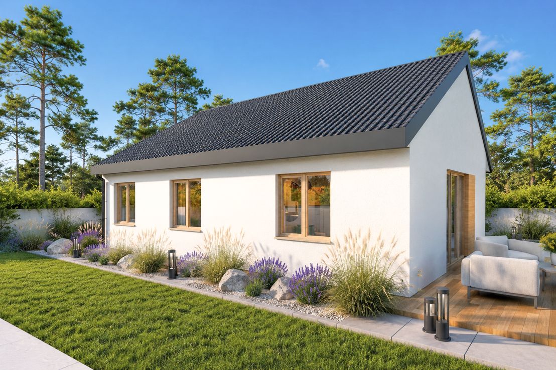 Projekt gotowy Dom keramzytowy Fiore 76 - parterowy dom o powierzchni 75,95 m², dach dwuspadowy - ujęcie 3