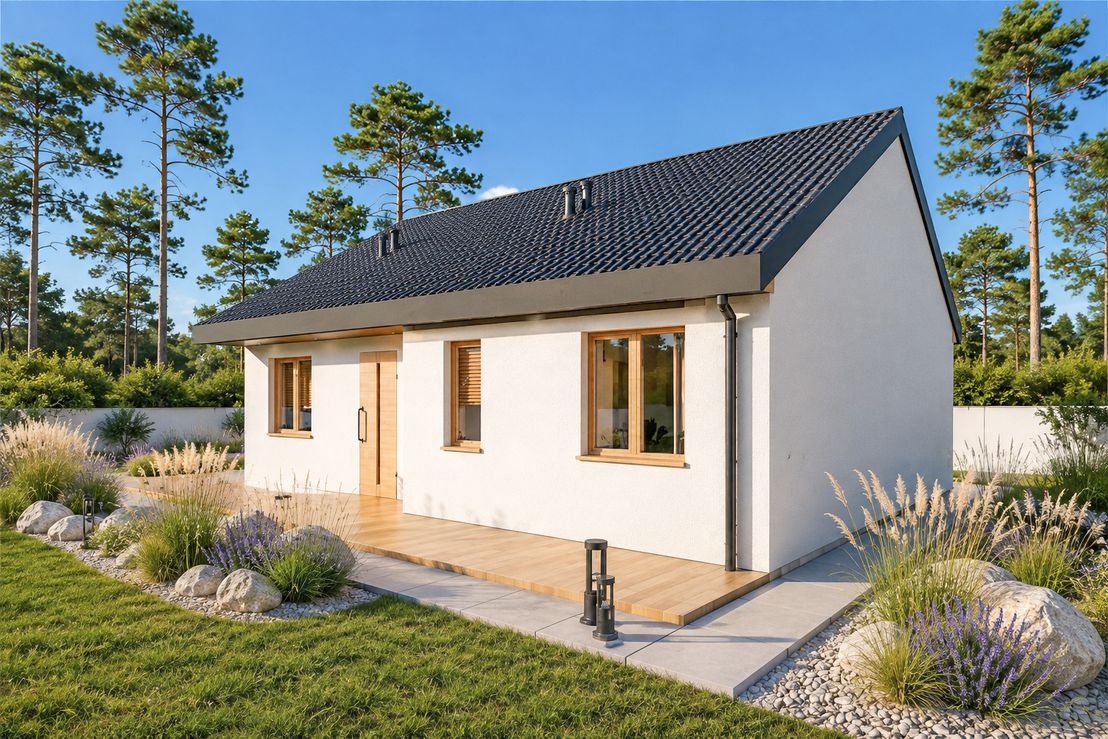 Projekt gotowy Dom keramzytowy Fiore 76 - parterowy dom o powierzchni 75,95 m², dach dwuspadowy - ujęcie 4