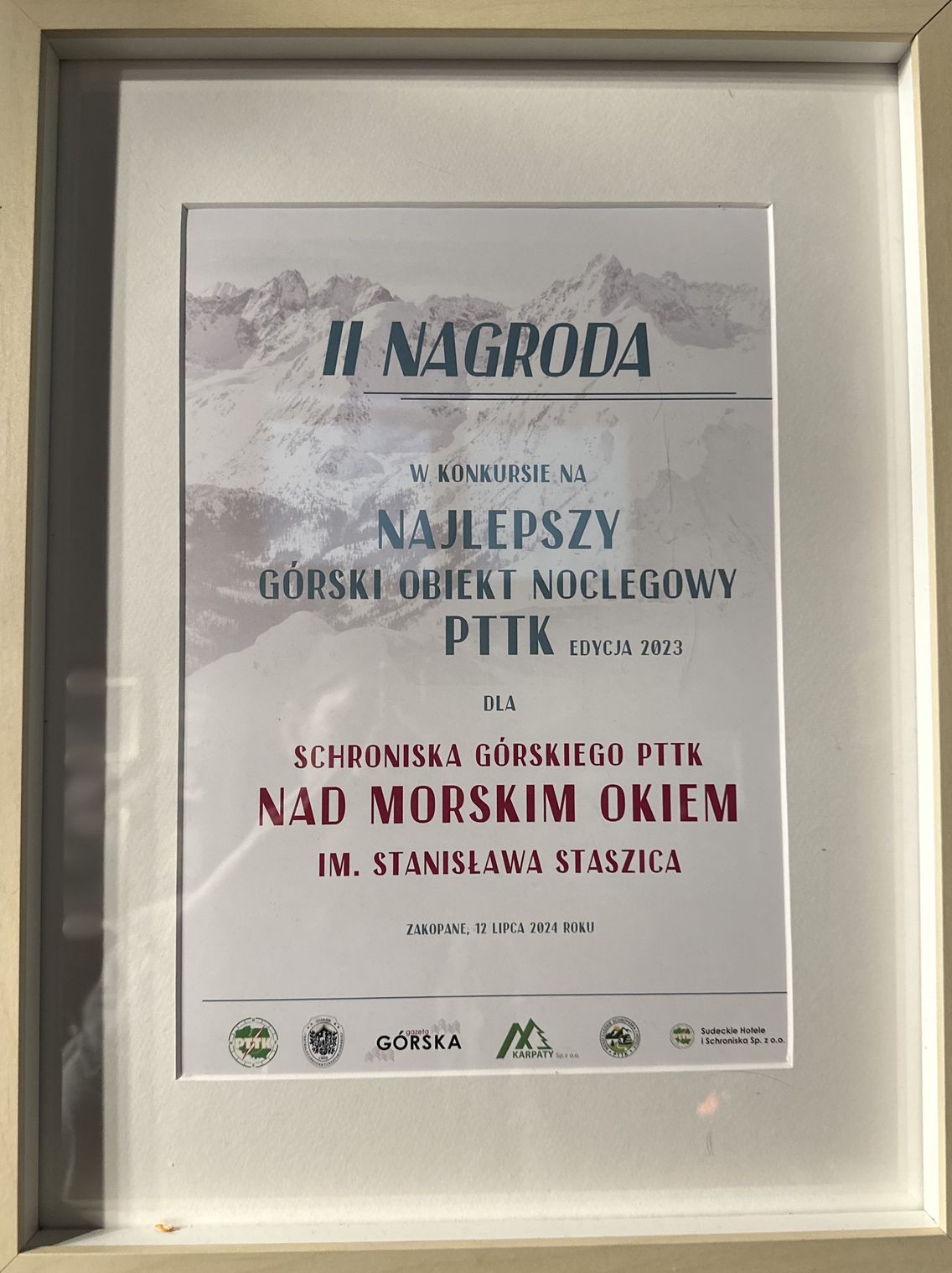 Tegoroczna nagroda dla schroniska nad Morskim Okiem