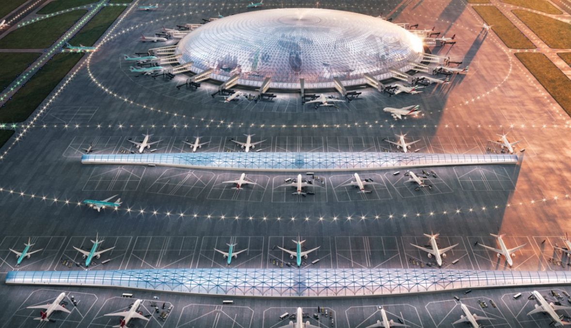 Jedna z wizji architektonicznych przyszłego portu lotniczego przedstawiona na stronie cpk.pl