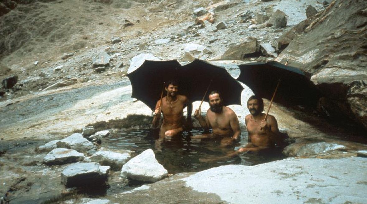 Ryszard Pawłowski, Janusz Majer i Krzysztof Wielicki. Chongo, ciepłe źródła, rok 1984