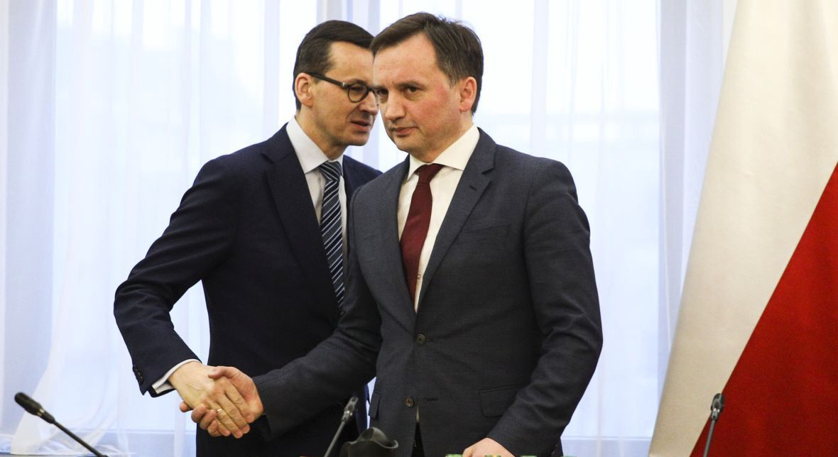 Mateusz Morawiecki i Zbigniew Ziobro podczas spotkania premiera z szefami klubów parlamentarnych