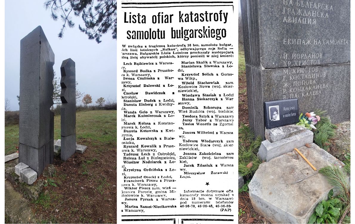 Po lewej i po prawej pomnik ofiar katastrofy w Gabare, w środku - lista polskich ofiar z &quot;Trybuny Ludu&quot;