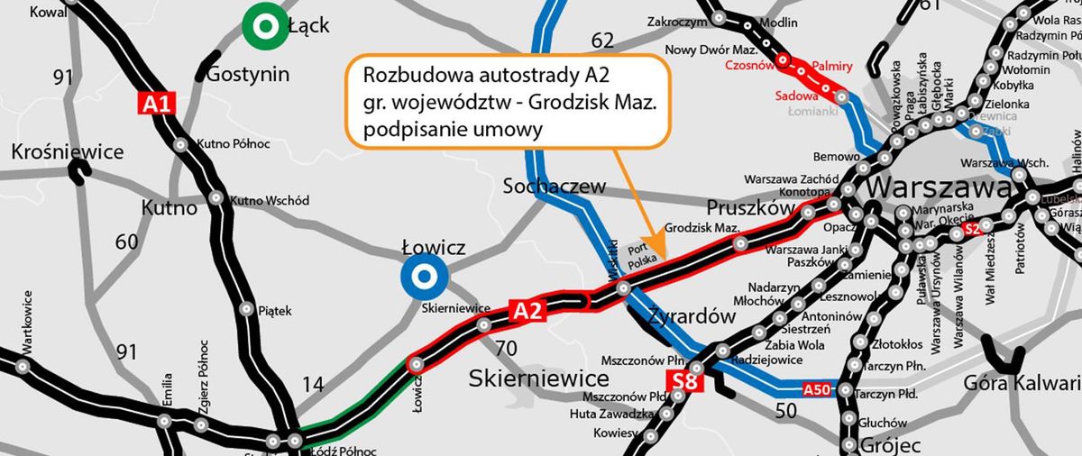 Podpisano umowę na rozbudowę A2: 25,5 km nowego pasa między Warszawą a Łodzią