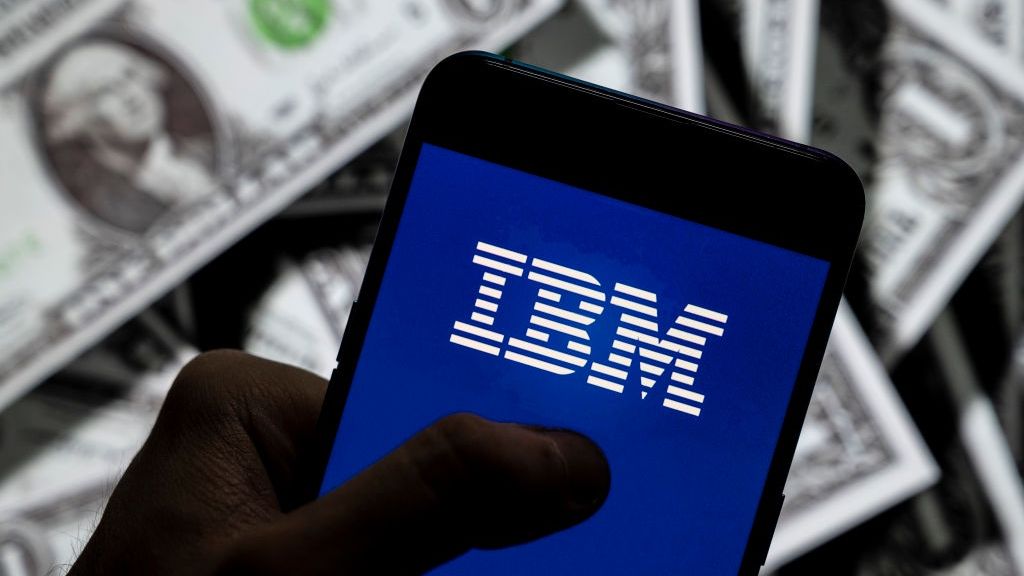 In this photo illustration, an International Business
CHINA - 2021/04/23: In this photo illustration, an International Business Machines (IBM) Corporation logo seen displayed on a smartphone with USD (United States dollar) currency in the background. (Photo Illustration by Budrul Chukrut/SOPA Images/LightRocket via Getty Images)
SOPA Images
international business machines, smartphone, cellphone, phone, device, united states dollar, dollar, dollars, cash, money, note, notes, bill, bills