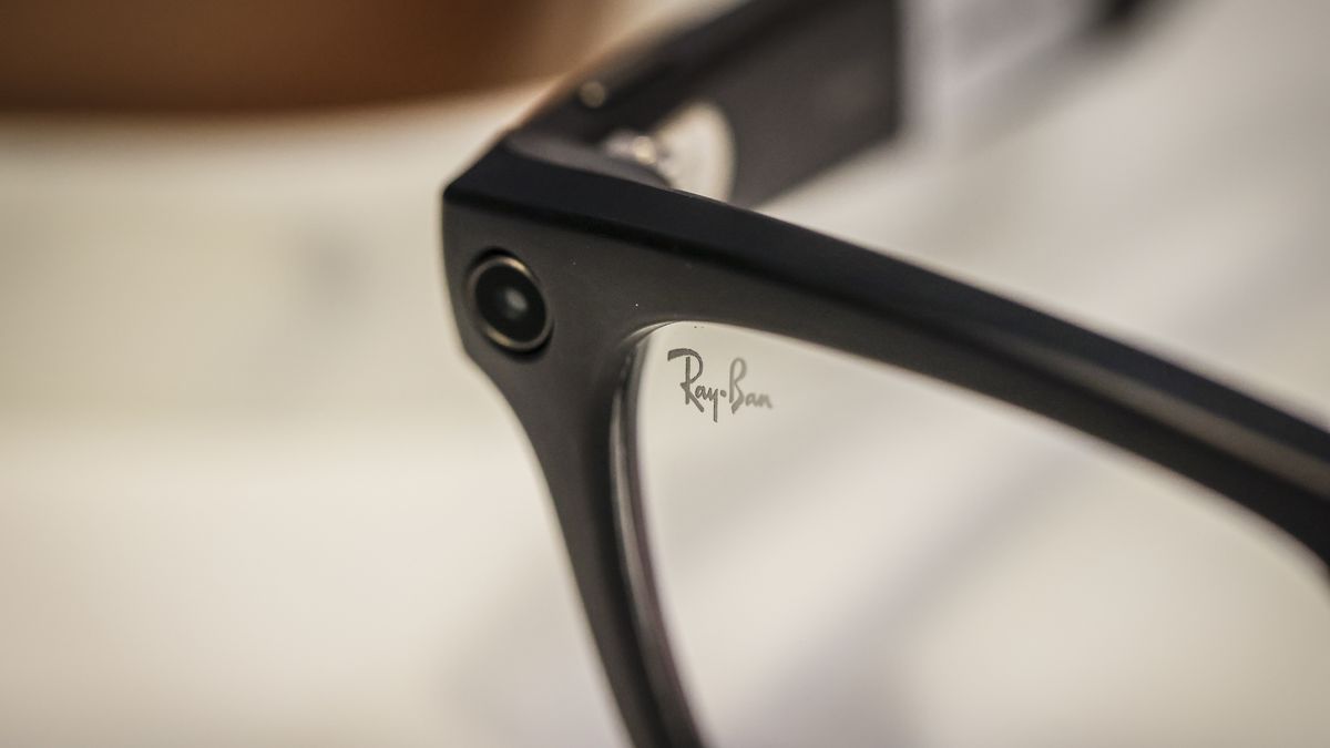 A pair of Ray-Ban Meta Wayfarer AI glasses on display at MWC Barcelona 2026 in Barcelona, Spain, on Monday, March 2, 2026. This year's edition of MWC is heavily geared toward AI and establishing best practices to leverage it to drive sales and wider adoption. Photographer: Angel Garcia/Bloomberg via Getty Images