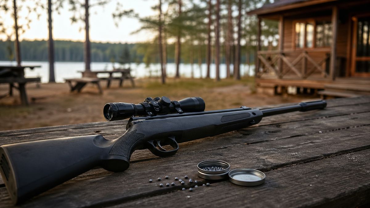 wiatrówka, broń, jezioro, las