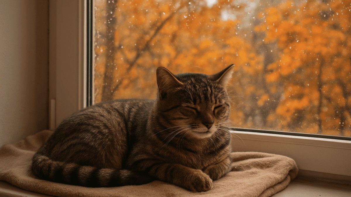 jesień kot, kot na parapecie