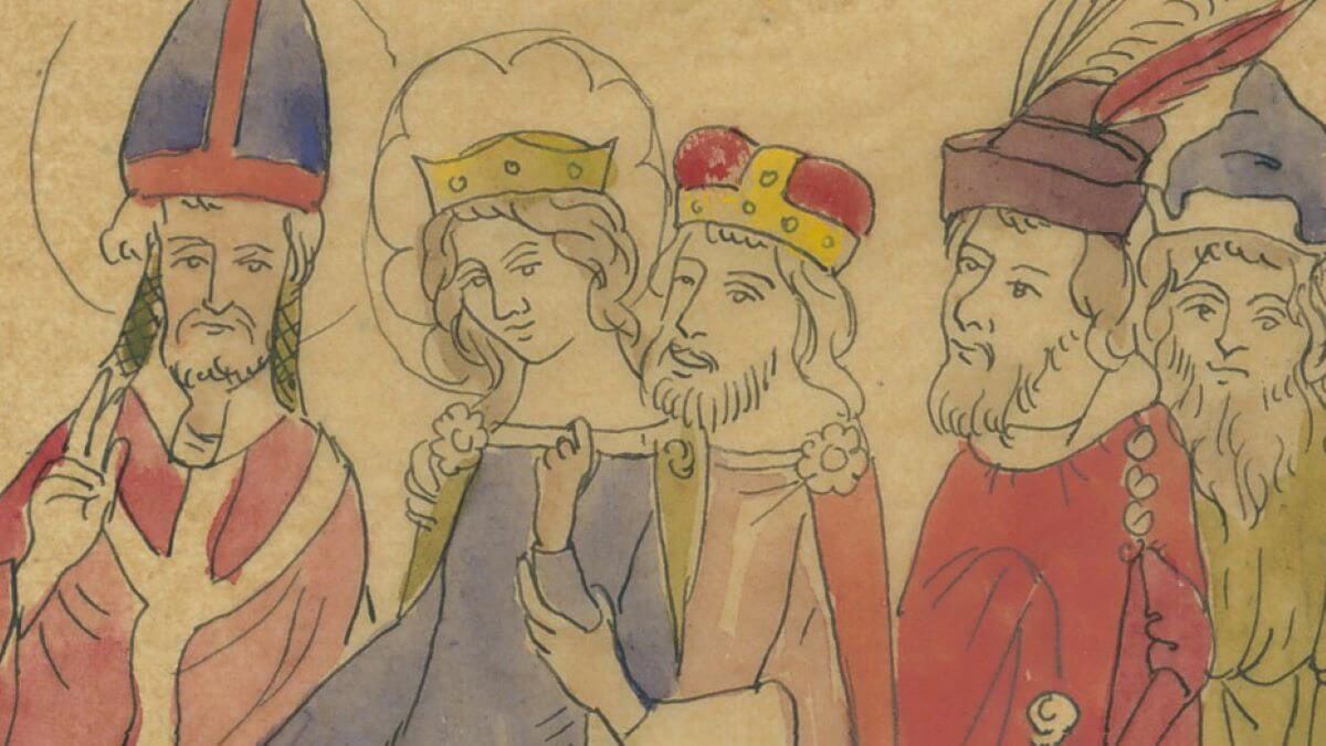 Król z córką. Grafika z XIX wieku