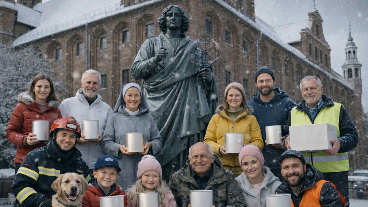 Grafika przedstawiająca grupę społeczników w Toruniu