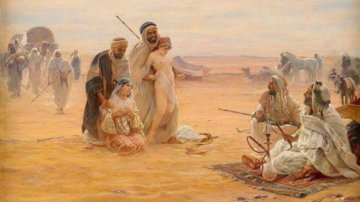 Handel słowiańskimi kobietami na targu