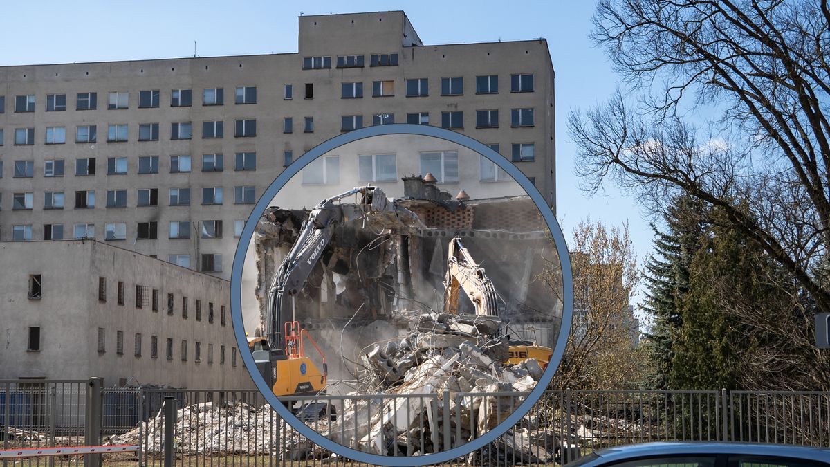 Wyburzanie starej komendy policji w Pile