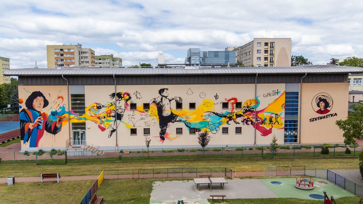 Nowy mural na ścianie hali sportowej 