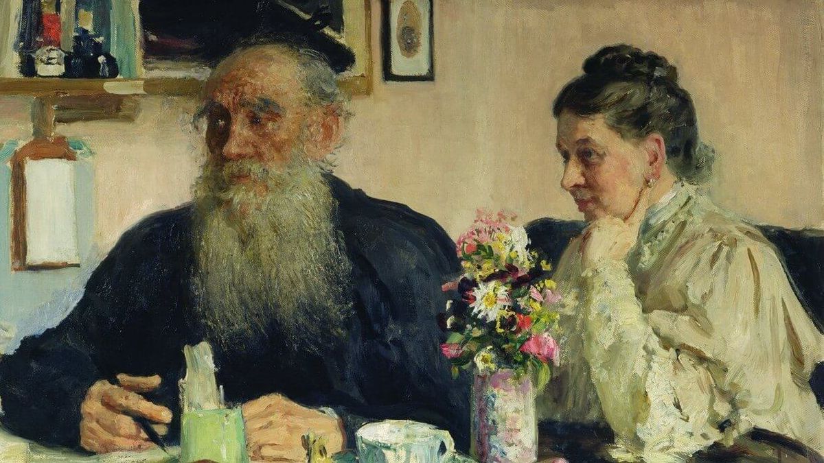 Lew Tołstoj i jego żona Zofia Tołstoj. Malował Ilja Repin
