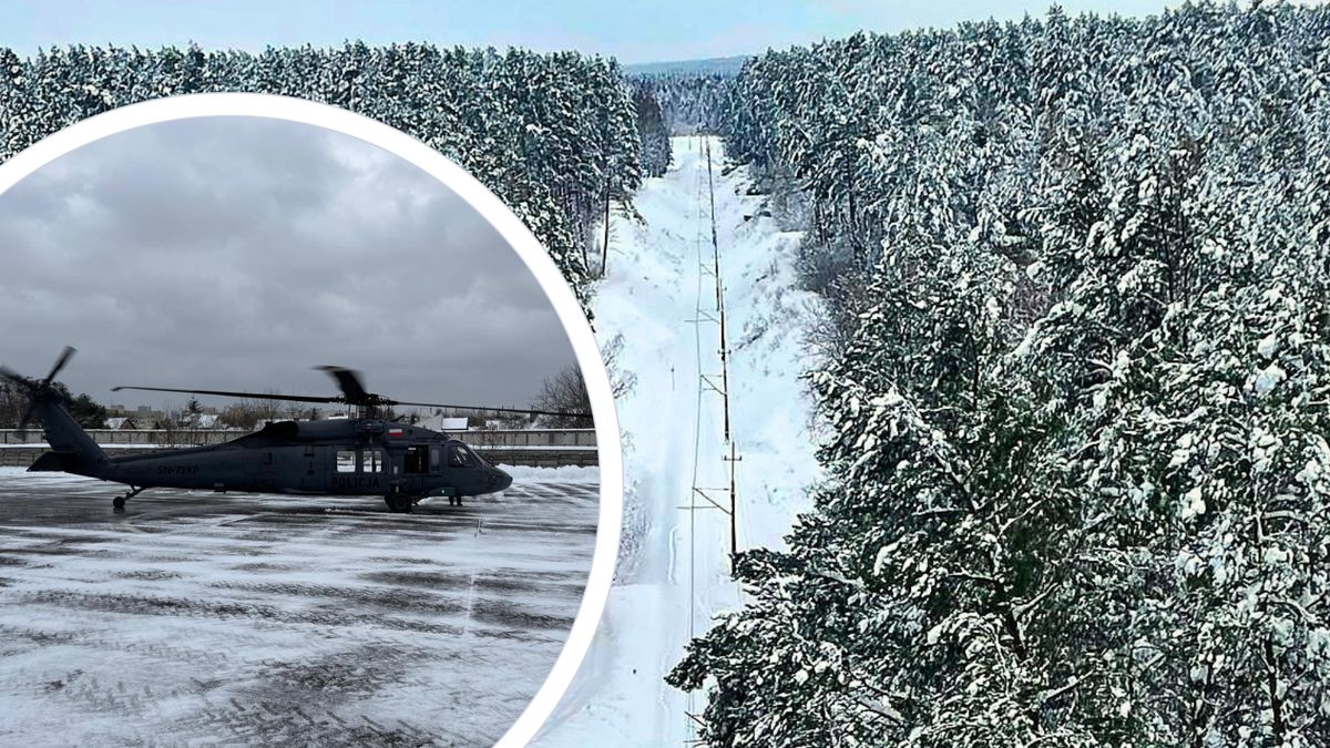Policyjny śmigłowiec strąca lód i śnieg z linii kolejowych