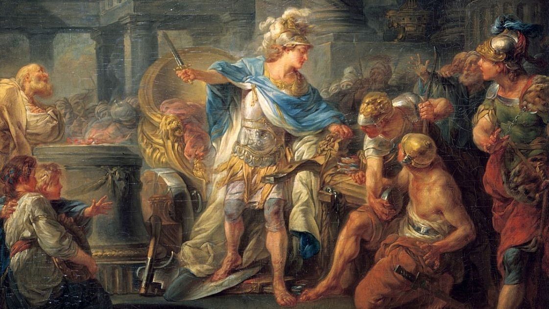 Przecięcie węzła gordyjskiego przez Aleksandra Wielkiego / domena publiczna