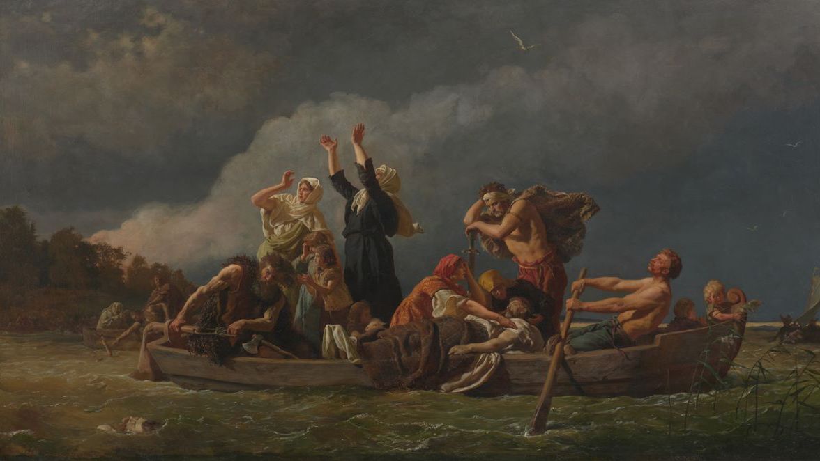 Pomorzanie wyparci przez Niemców na wyspy Bałtyku. Obraz Wojciecha Gersona