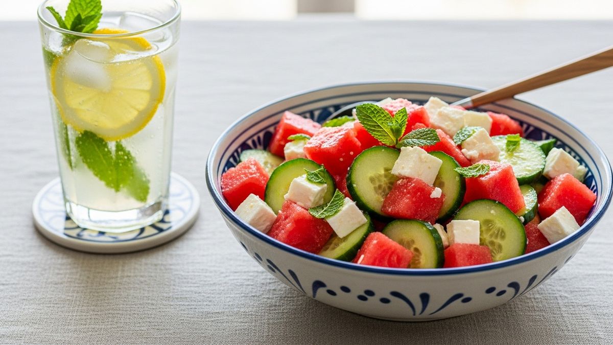 Sałatka z arbuzem, fetą i ogórkiem, przepis, potrawa, sałatki