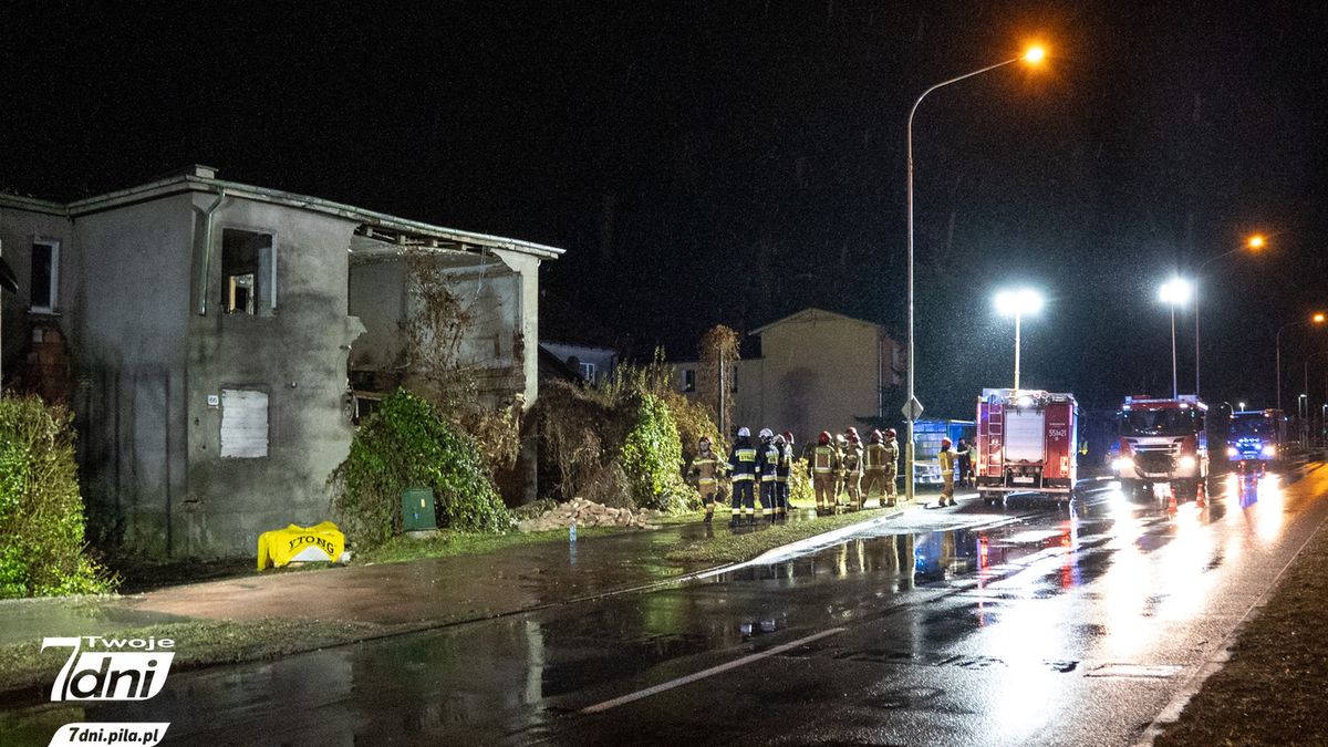 Zawalona ściana budynku w Pile.