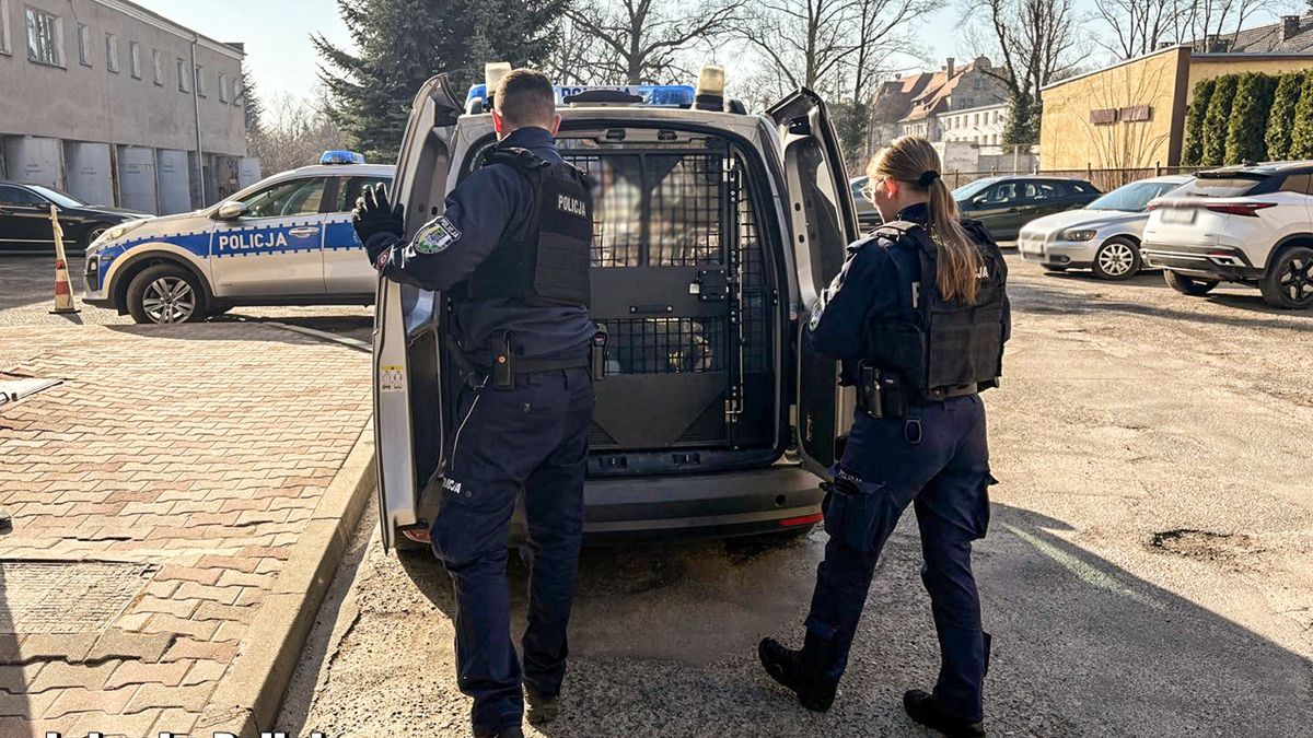 Zatrzymany mężczyzna w policyjnym busie