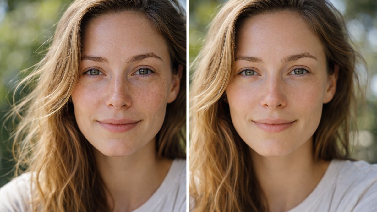 Twarz kobiety przed i po 30-dniowym eksperymencie bez kremu z filtrem SPF – porównanie stanu skóry