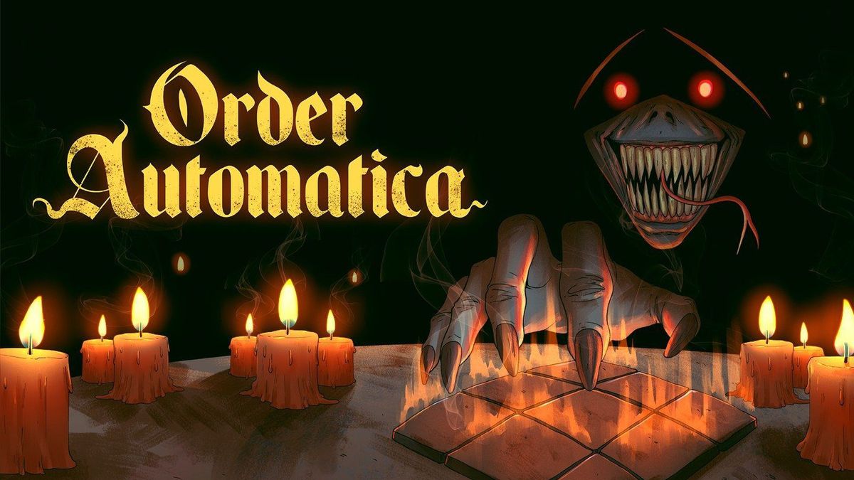 Order Automatica image. Dark tactical strategy game with candles, monster, and hand.
