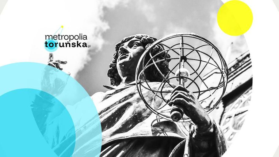 Grafika z logo Metropolii Toruńskiej i wizerunkiem Kopernika
