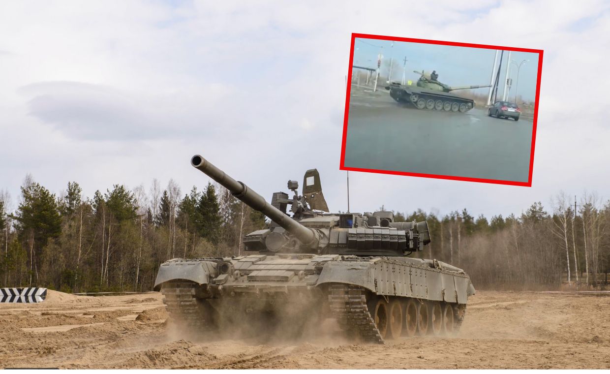 Russian tank crashes into car near military plant in Nizhny Tagil