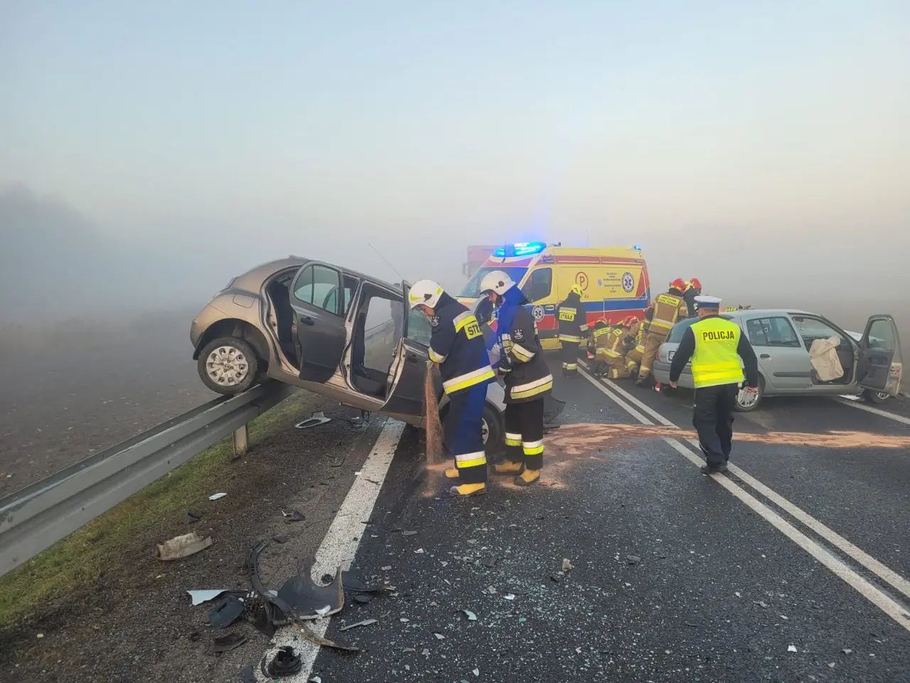 Czołowe zderzenie na DK9 w Wólce Gieraszowskiej. Trzy osoby trafiły do szpitala [zdjęcia]