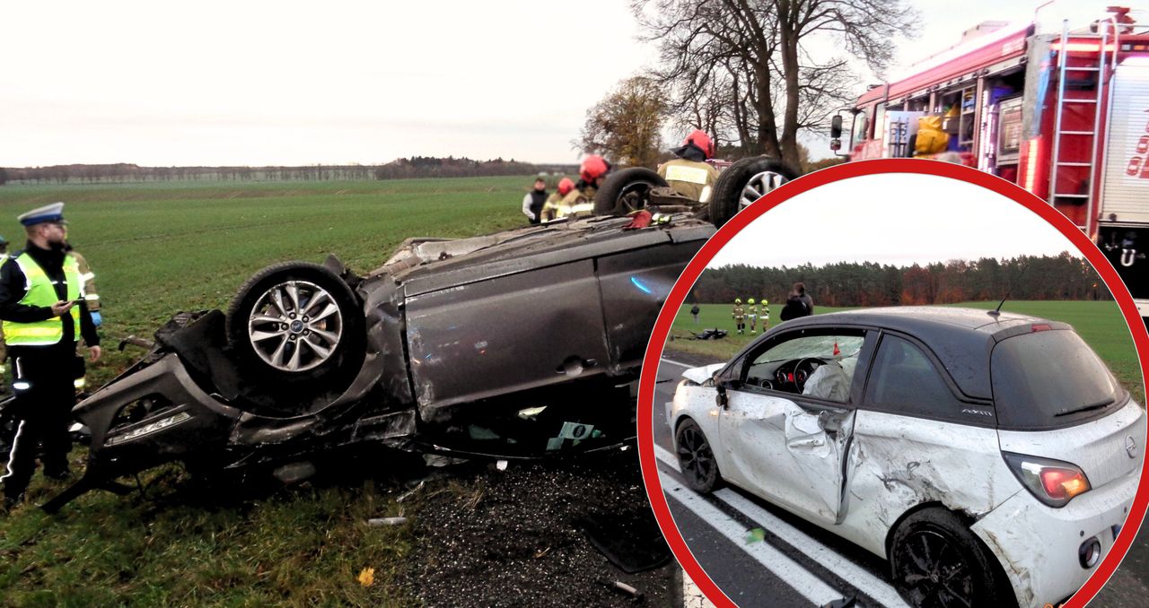 Dachowanie na drodze krajowej nr 22. Jedna osoba ranna po porannym wypadku