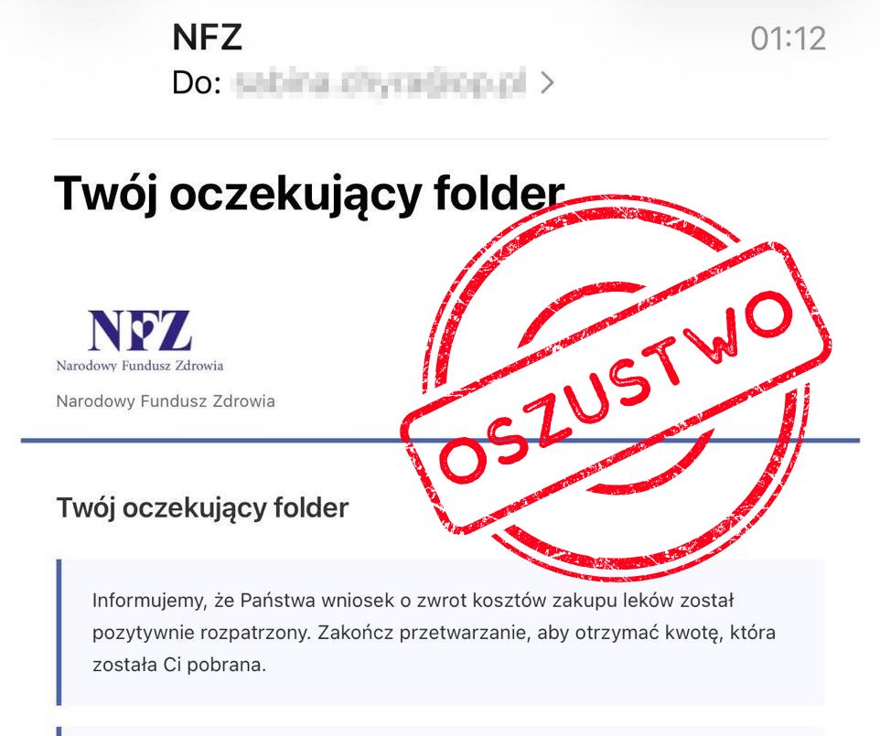 Uważaj na fałszywe e-maile "na NFZ"! Oszuści znów próbują wyłudzić dane