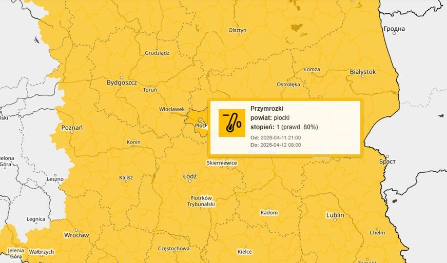 Ostrzeżenie meteorologiczne – przymrozki w nocy z 11 na 12 kwietnia!