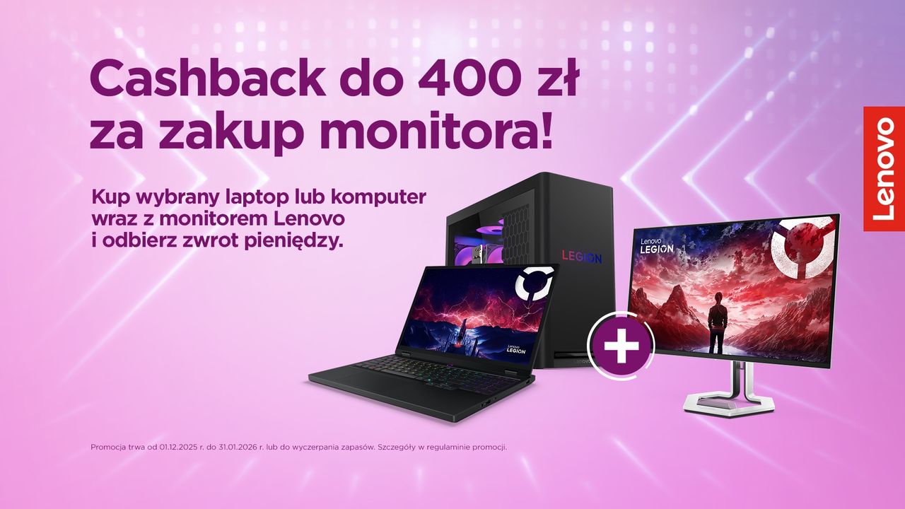 Lenovo kusi cashbackiem do 400 zł. Warunek? Laptop lub PC w duecie z monitorem