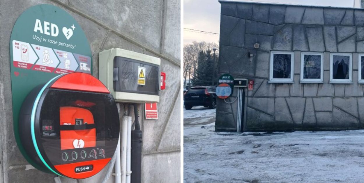 Nowy defibrylator AED w Płocku – ratujące życie urządzenie na cmentarzu przy ul. Bielskiej