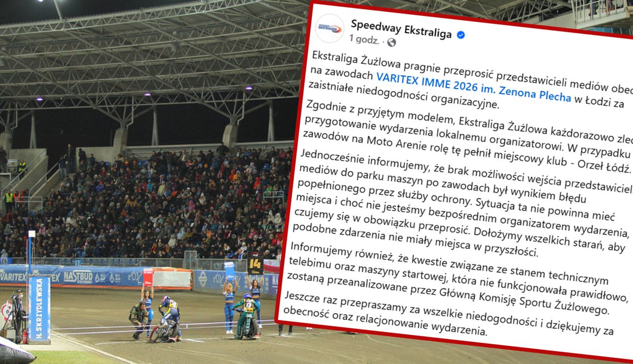 Żużel. PGE Ekstraliga wystosowała przeprosiny. "Sytuacja ta nie powinna mieć miejsca"