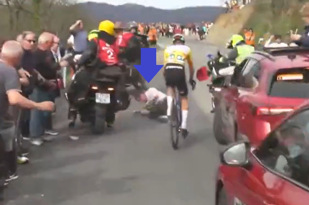 Sceny grozy na wyścigu. Mężczyzna leżał na asfalcie. Cudem go ominął