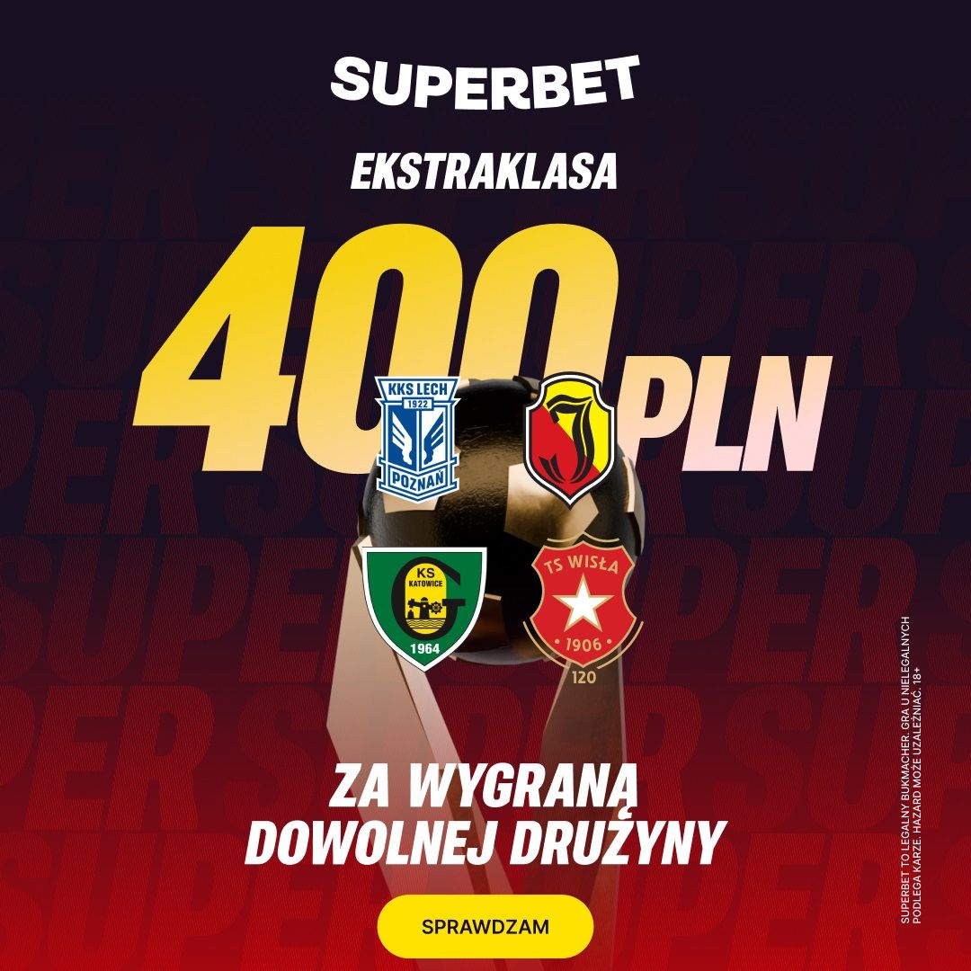 Superbet kod promocyjny: bonus 400 zł za wskazanie zwycięzcy meczu Ekstraklasy