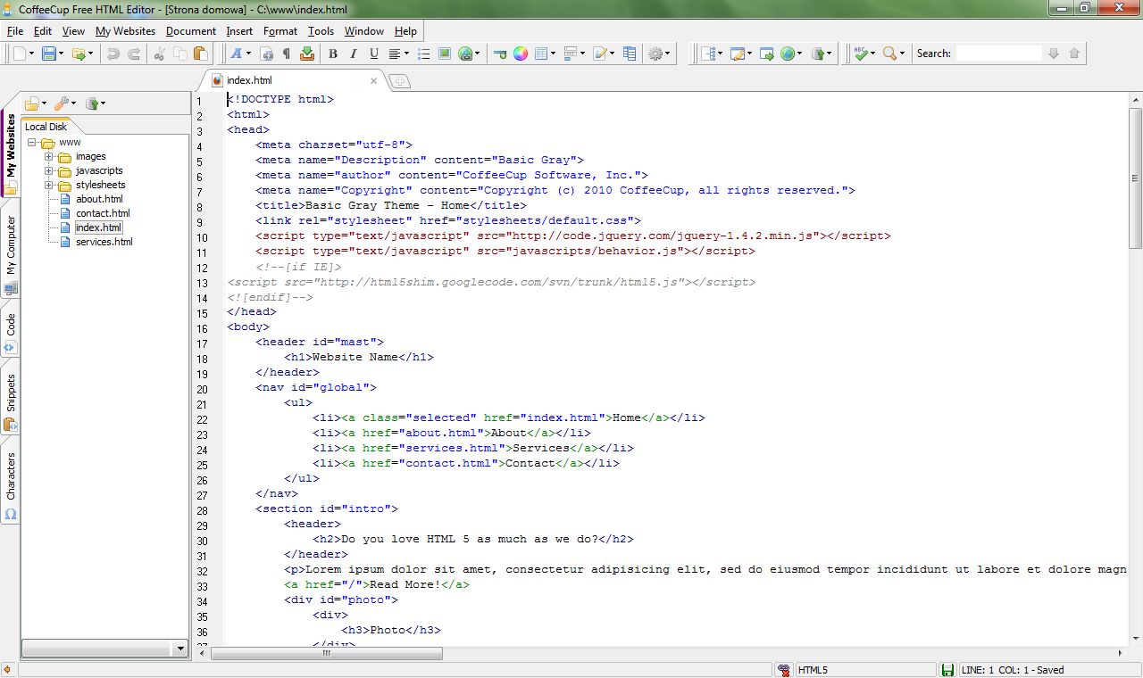 CoffeeCup Free HTML Editor 17.0 Build 876 - Dobreprogramy