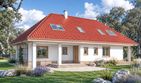 Projekt domu Fiona wersja B - parterowy z poddaszem dom o powierzchni 169,60 m², dach kopertowy, koszt budowy 442 000 zł - ujęcie frontu