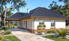 Projekt domu Olga - parterowy dom o powierzchni 116,70 m², dach czterospadowy, koszt budowy 371 000 zł - ujęcie frontu
