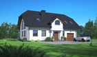 Projekt domu Firlejów - parterowy z poddaszem dom o powierzchni 148,99 m², dach naczółkowy, koszt budowy 392 000 zł - ujęcie frontu