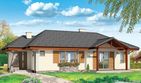 Projekt domu D05 - parterowy dom o powierzchni 109,01 m², dach wielospadowy, koszt budowy 312 000 zł - ujęcie frontu