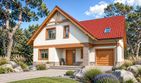 Projekt domu Anita - parterowy z poddaszem dom o powierzchni 199,20 m², dach dwuspadowy, koszt budowy 510 000 zł - ujęcie frontu
